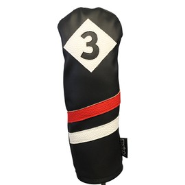Majek Retro Golf Headcover Black Red and White Vintage Leather Style #3 Fairway Wood Head Cover Classic Look