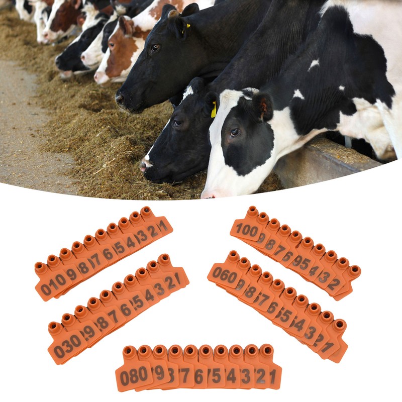 100Pcs TPU Pig Cow Ear Tag with Number 001‑100 Ear