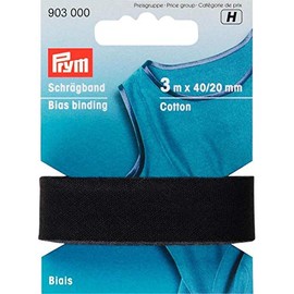Prym 903000 Schrägband Baumwolle, schwarz, 100% CO, 20 mm Falzung: 40/20 mm | 3 m