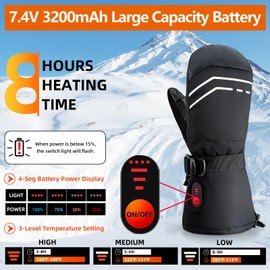 Kakashi Heated Mittens Gloves for Men Women, 7.4V 3200mAh Electric Battery Winter Heated Gloves, Waterproof Hand Warm Gloves for Ski Snowboarding Hunting Fishing