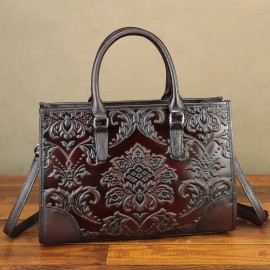 FEIGITOR Genuine Leather Purse and Handbag Women Embossed Leather Crossbody Shoulder Bag - Coffee