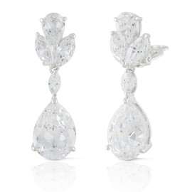 JanKuo Jewelry Silver Plated Cubic Zirconia Dangling Clip On Earrings