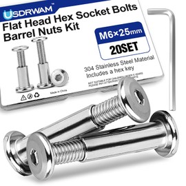 Usdrwam 20 Sets M6 × 25 mm Barrel Nuts and Bolts, Hex Socket Binding Screws for Furniture, Cabinets, and Cribs Assembly