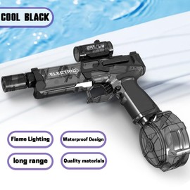 Flame Light Fully Automatic Water Gun, 28-32 FT Range Powerful Classic Water Squirt, Electric Water Guns for Adult Kid,High Capacity 500+ Water Blaster, Summer Outdoor Swimming Pool Water Toy(Black)