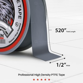 Supply Giant UUD12520H-5 PTFE Thread Seal Tape for Plumbers, Gray 1/2 Inch x 520 Inch (Pack of 5 Rolls), 1/2, 5 Piece