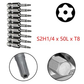 COMOK 10pcs 50mm Long 1/4 Inch Hex Shank T8 Torx Head Magnetic Screw Driver Bit Set Security Tamper Proof Star 6 Point Screwdriver Kit Tools