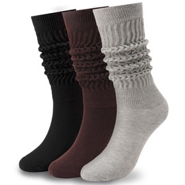 Forwe 3 Pairs Slouch Socks for Women Size 9-11 Soft Extra Long Scrunch Knee High Boot Socks (3 pcs-Black Brown Grey)