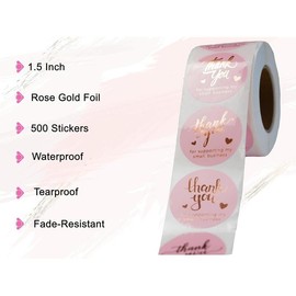 500 count Thank You Stickers, 1.5 Inch Pink and Rose  Thank You Stickers for Small Business, Self-Adhesive &  Stickers with Beautiful Designs,  and Durable Envelope Seals:_Multicolor