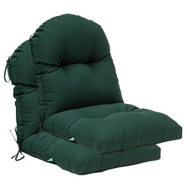 QILLOWAY Indoor Outdoor Seat Back Chair Pads Tufted Cushion, Spring/Summer Seasonal Replacement Cushions. (Set of 2, Mallard/Forest Green)
