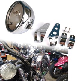 SINLIRU Chrome Motorcycle Headlight Housing Bucket with 32-40MM Fork Tube Side Mount Brackets compatible with 5.7inch Headlights