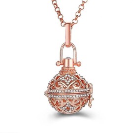 Collar Llamador de Angel - Emperatriz del Cielo - Colgante con Incrustaciones de Cristal Dije Esfera con Cascabel, Proteccion y Armonia Amuleto Espiritual Energia Positiva Regalo Especial para Mujer Angeles de la Guarda - VA092 Pink - Esfera a Escoger