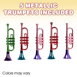 ArtCreativity 13 Inch Metallic Trumpets, Set of 5, Fun Plastic Musical Instruments Noise Makers for Parties and Events, Music Toys for Kids, Cool Birthday Party Favors for Boys and Girls
