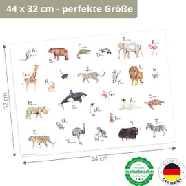 Placemat | Washable Place Mat - Animal ABC - 44 x 32 cm - Made of High Quality Vinyl