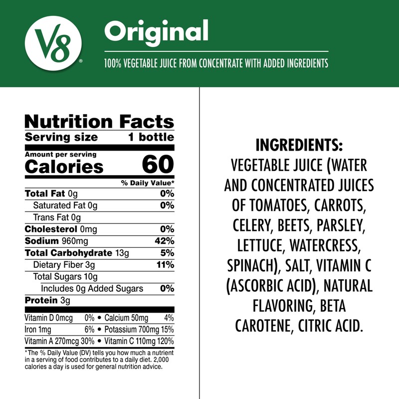V8 Original 100% Vegetable Juice, 12 fl oz Bottle (12