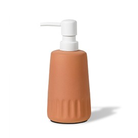 ABBI NIMO Boho Ceramic Soap Dispenser, Terracotta Minimal Liquid Hand Soap Dispenser for Bathroom, 11 Oz Decorative Soap Dispenser for Shampoo Hand Soap Dish Soap, Terracotta and White