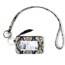 WONDERFUL FLOWER Lanyard Wallet for Women, ID Card Holder, Lanyards for ID Badges, Floral Zip ID Case Keychain Small Coin Purse for Cards, Cash, Work, Travel, Cruise, Teachers, Students, Kids, Black