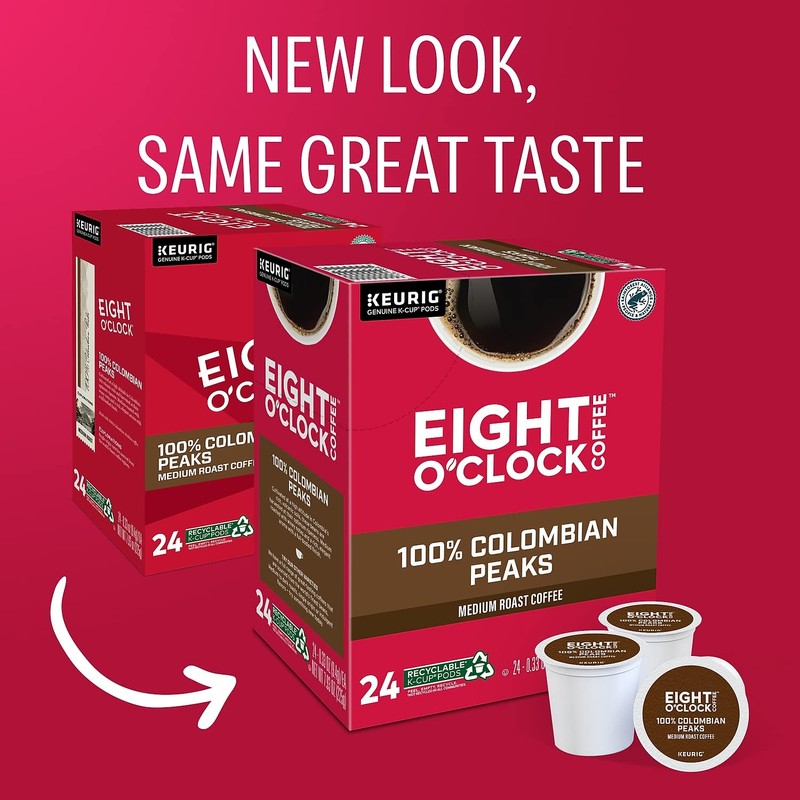 Eight O'Clock Coffee Colombian Peaks, Single-Serve Keurig K-Cup Pods, Medium