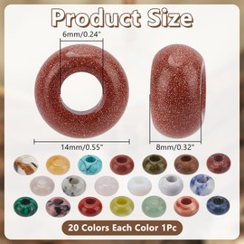 arricraft Pack of 20 Gemstone Beads from Europe 20 Style Rondelle Natural Gemstone Spacer Beads with Large Hole Loose Spacer Beads for Making DIY Bracelets Necklaces Jewellery Making