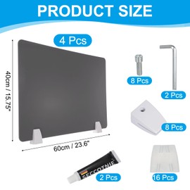 PATIKIL 40x60cm Desk Divider, 4 Sets Desk Privacy Panel Acrylic Office Partition Boards Table Testing Dividers Portable Panel Sneeze Guard Protective Shield for Office Kitchen Sink, Gray