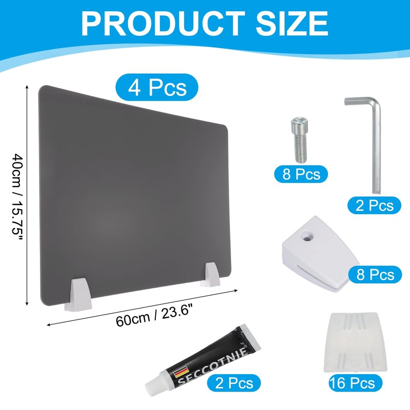 PATIKIL 40x60cm Desk Divider, 4 Sets Desk Privacy Panel Acrylic