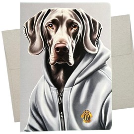 Weimaraner Tracksuit Birthday Card (1 Premium Card, 5X7 Inch) dog card blank for every occasion like birthday, thank you, or thinking of you - 817
