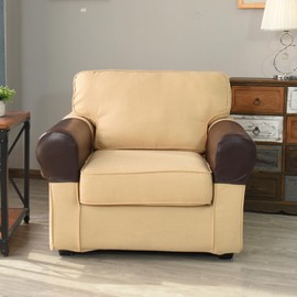 Huierxun Waterproof Armrest Covers Luxury PU Leather Stretch Arm Covers for Chairs Couch Sofa Wipeable Armchair Slipcovers for Recliner Sofa 2pcs, Dark Coffee