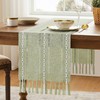 1 Green Table Runner, Linen Table Runner, Hollow Tassel Table