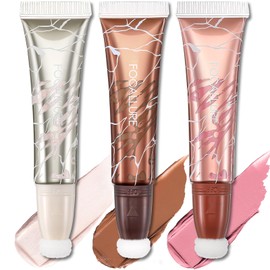 FOCALLURE 3 PCS Liquid Contour Stick,Moisturizing Highlighter,Blush and Bronzer,Silky Cream Contouring Pen with Soft Cushion Applicator,Long Lasting Face Illuminator Makeup,Daisy Chain