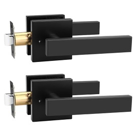 knobelite 2 Pack Privacy Door Handle,Keyless Matte Black Interior Door Knob,Heavy Duty Door Lever Hardware for Bedroom/Bathroom,Reversible for Left & Right