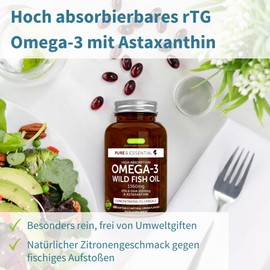 Igennus Healthcare Nutrition Igennus Omega-3 Wildfischöl & Astaxanthin, hochwertigste Triglyceridform rTG, 1000mg EPA & DHA Omega-3 Fettsäuren, ultra rein; frei von Umweltgiften, Zitronengeschmack, 180 kleine Weichkapseln
