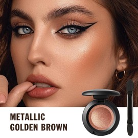 Gold-Brown Single Color Glitter Eyeshadow with Brush, Shimmering Pressed Powder, Highly Pigmented Sparkly Eyeshadow for Girls Women, Waterproof and Long-Lasting for Party, Stage Looks