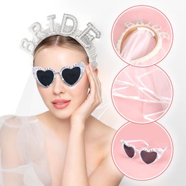 GADITIEK Bride Headband Bride to Be Veil with Pearl Sunglasses, Hen Do Party Accessories Bride Gift for Bridal Shower Wedding Bachelorette Party Accessories Decorations