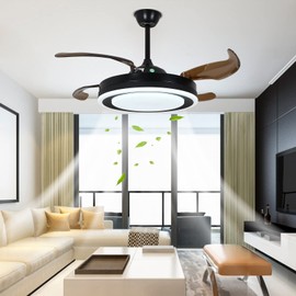 42inch Retractable Ceiling Fan with Light and Remote Control,3 Lights Color and 6 Speeds Indoor Chandelier Lighting Fixture for Living Room Bedroom