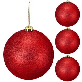 Liliful 4 Pieces 5.9 Inch Large Outdoor Christmas Ornaments Plastic Jumbo Fillable Balls Ornament Big Xmas Tree Hanging Decoration for Home Outside Holiday Lawn Yard Party (Glitter Red)