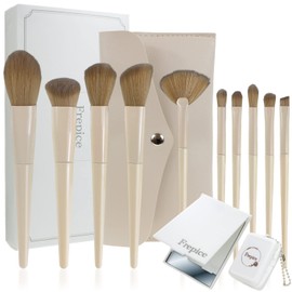 Frepice Makeup Brushes, Set of 10, Powder Brush, Concealer Brush, Makeup Brush Case, Makeup, Rice-plant