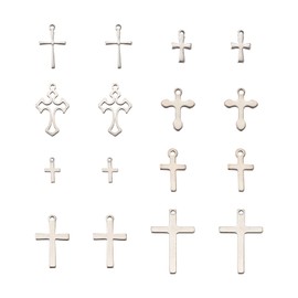 KISSITTY 160pcs/box Stainless Steel Polished Cross Pendants 8 Style Vintage Metal Religious Cross Dangle Charms for Necklace Bracelet Earring Making Handicraft