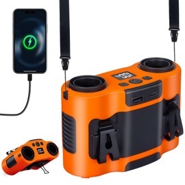 POPERFUN 42H Portable Waist Fan, 28000mAh Rechargeable Wearable Belt Fans with Light, 16000 RPM Cooling Neck Body Powerful Shirt Personal Cooling Fan for Outdoor Jobsite Camping Travel in Orange