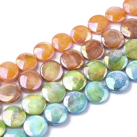 Beadthoven 10strands Flat Round Freshwater Shell Beads Strands 10-11.5mm Smooth Colorful Sea Pearl Shell Loose Disc Coin Beads Spacers for DIY Earrings Necklaces Jewelry Making
