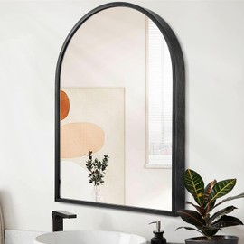 HLFMVWE Arch Wall Mirror Bathroom Mirror Black Metal Framed Mirror, Arched Wall Mounted Vanity Mirror for Bedroom Entryway Living Room 26"x18"