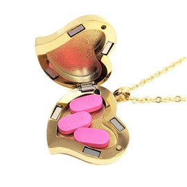 Amour Heart Pill Necklace,Polished Heart Locket with Strong Magnetic Closure,Medication Necklace,Heart Locket Necklace with 26 Inches Chain, No Gemstone