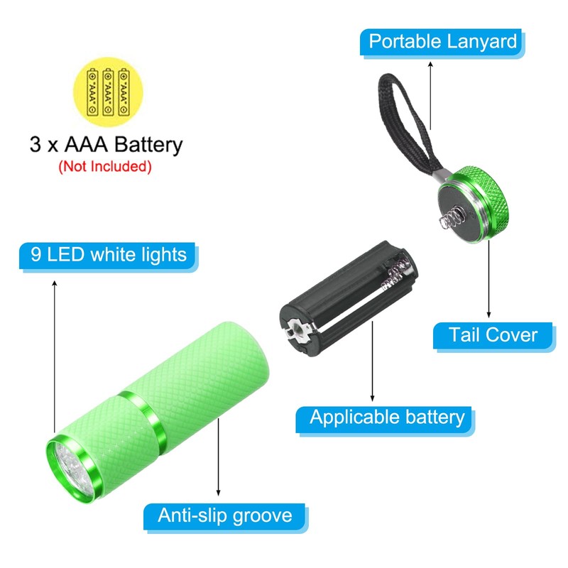 PATIKIL 9 LED Glow in Dark Flashlights, 2 Pcs Mini