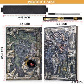 DND Dragon Notebook 3D Embossed Leather Diary A5 Antigue Travel Diary with Pen & Pen Sleeve, D&D Daily Diary Lined Writing Notebook (Colourful Dragon).