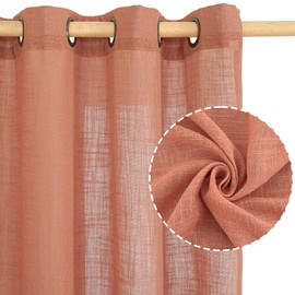 LAMIT Terracotta Linen Sheer Curtains 90 inch for Living Room, Soft Thick Bronze Grommet Light Filtering Boho Window Textured Neutral Fall Decor Drapes for Bedroom, 2 Panels Set, 52 x 90 Inch