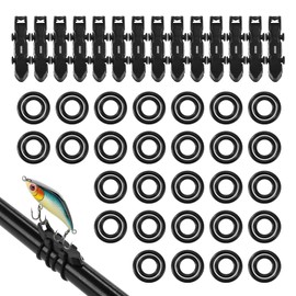 14pcs Magnetic Lure Hooker, Automatic Fishing Rod Hook Keeper Holder Magnetic Bait Holder with 2 Sizes Rubber Rings Fishing Accessories (Black)