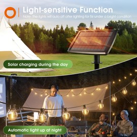 addlon 31FT (25+6) Solar String Lights with Remote, 13 Shatterproof G40 Bulbs, Solar Powered & USB Charging Patio Lights, Dimmable Waterproof Solar Light Outdoor for Camping Porch Backyard Party Decor