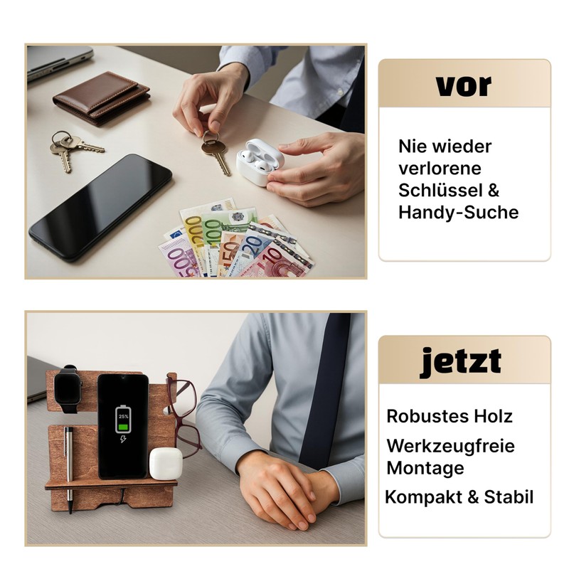 Gift for Men - Docking Station - Wooden Desk Organiser