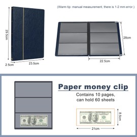 TsunNee Paper Money Collecting Album 60 Pockets, Leather Cover Currency Collection Holder Book, Double Sided Paper Money Storage Album, Bill Memorial Money Penny Holder for Collectors