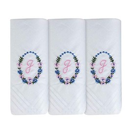 Surf the Shop Womens Handkerchiefs 100% Cotton Initial Letter Boxed 3 Pack (J)