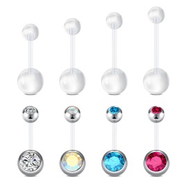 NIUSIMAN 14G Clear Belly Button Rings, Bioflex Plastic Bar Belly Ring, Curved Barbell Navel Piercings Retainers for Work Surgery