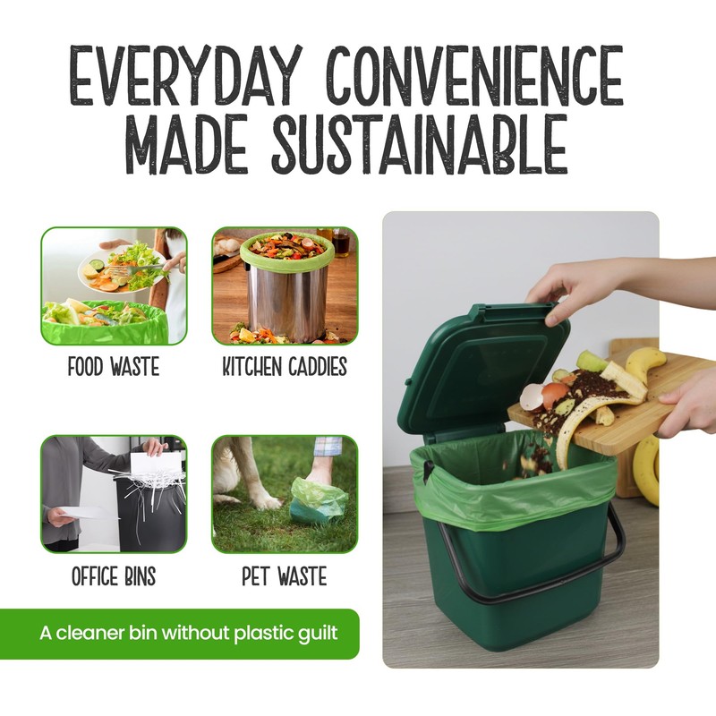 Eco Green Living 10 Litre Compostable Bin Liners, Plastic Free